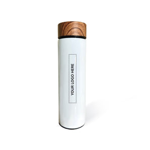 White Stainless Steel Bottle with Wooden Cap