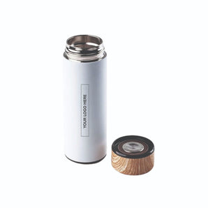 White Stainless Steel Bottle with Wooden Cap